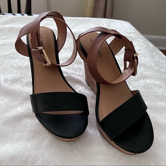 Call it Spring Wedges Sandals with Open Toe Ankle Strap‎ Size 8 Black - Picture 1 of 8